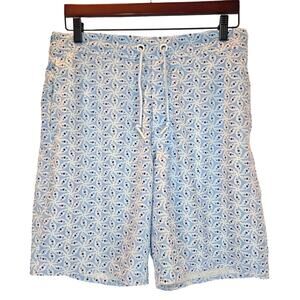 Johnnie-O Sanibel Surf Shorts half elastic waist medium blue white pockets soft